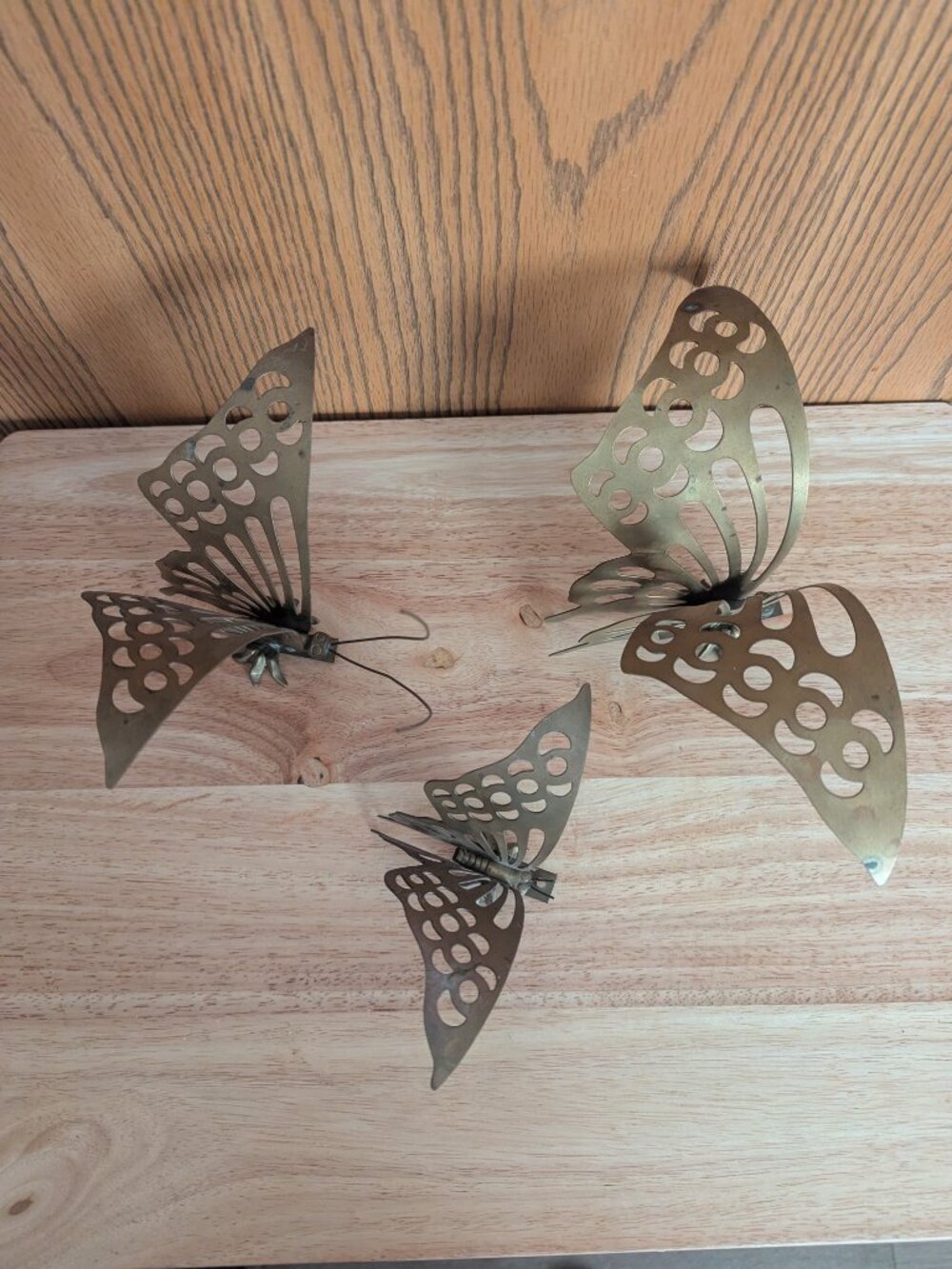 VTG Brass Butterfly Wall Decor or Table Art 3D Set of 3 MCM Metal - Picture 16 of 16